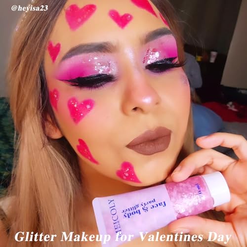 MEICOLY Pink Face Body Glitter,Holographic Sparkly Hair Glitter,Pink Accessories for Spirit Week,Singer Concerts Lover Hea...