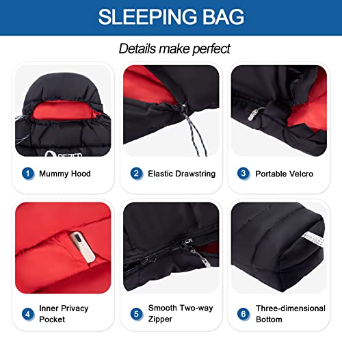 Ultralight Down Sleeping Bag for Adults with 600 Fill Power, Compact Sleeping Bag for Backpacking, Hiking and Camping