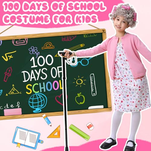 FUNSENLY Old Lady Costume for Kids Girls 100 Days of School Costume, Granny Grandma Dress Up for Girls
