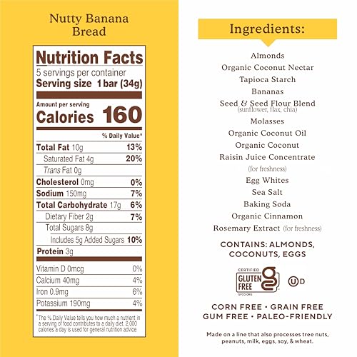 Simple Mills Nutty Banana Bread Soft Baked Almond Flour Bars, 5.99 OZ