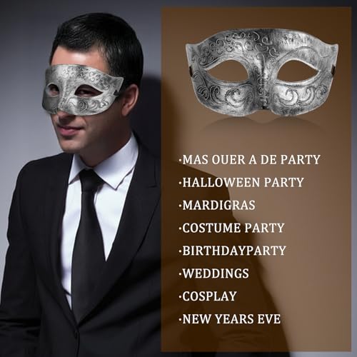 Gjinxi Masquerade Mask for Men Venetian Vintage Retro Carnival Cosplay Character Half Masks Party Halloween Mardi Gras