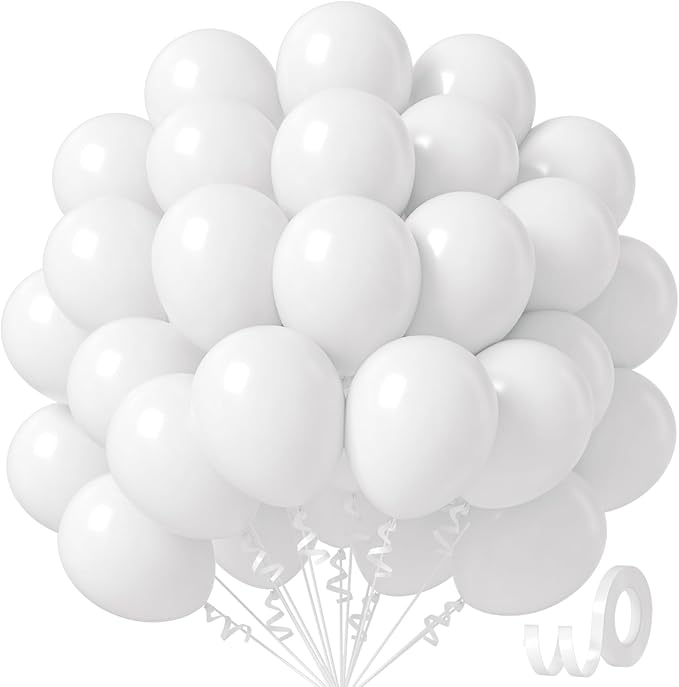 Awenztech White Balloons 12 inch, White Latex Balloons 50pcs Party Balloon for Engagement Bachelorette Bridal Shower Weddi...
