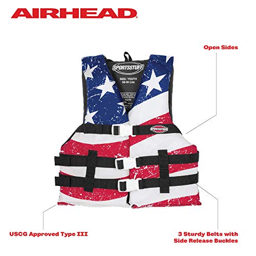Sportstuff Type III Life Jacket US Coast Guard Approved Open Sides with 3 Body Belts & Buckles Quick Dry Fabric, Secure Fi...