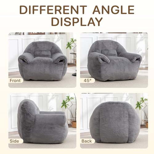 Chifee & Vingol Bean Bag Chair with Back Support, Oversized Bean Bag Couch for Adults and Kids Cozy Chair for Living Room Bedroom Dormitory,Gray