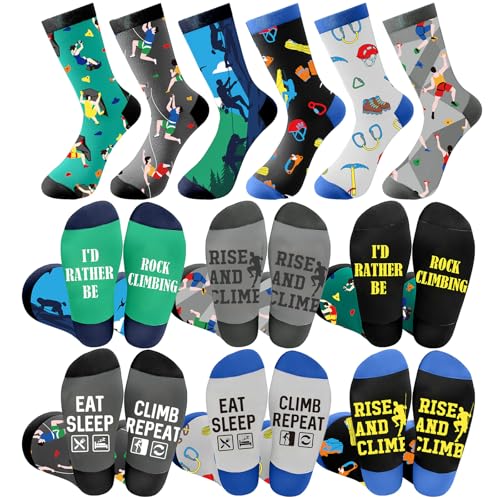 Bonuci 6 Pairs Rock Climbing Socks Novelty Rock Climbing Gifts Running Hunting Socks for Men Women Climbers Christmas