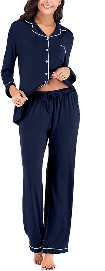 Aamikast Women's Pajama Sets Long Sleeve Button Down Sleepwear Nightwear Soft Pjs Lounge Sets