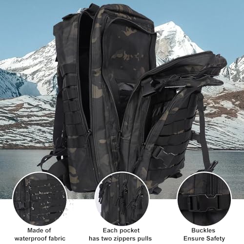 Oraynn 50L Large Military Tactical Backpack Molle Army Assault Pack for Travel Camping Hiking Fishing Backpack for men (bl...