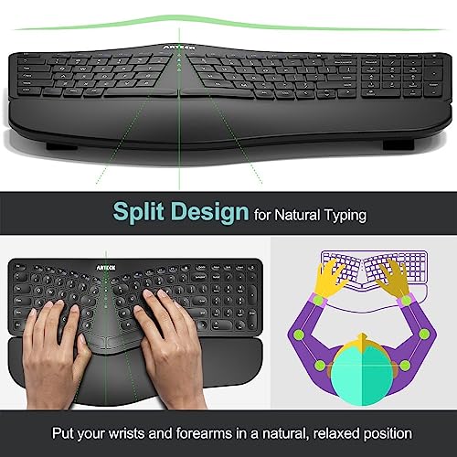 Arteck Split Ergonomic Keyboard with Cushioned Wrist and Palm Rest, 2.4G USB Wireless Comfortable Natural Ergonomic Split ...