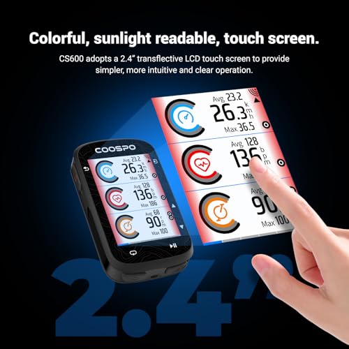 COOSPO Color Touchscreen GPS Bike Computer CS600, Wireless IPX7 Waterproof Cycling GPS Speedometer with Bluetooth/ANT+, Ba...