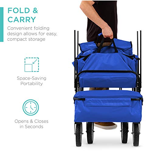 Best Choice Products Collapsible Folding Outdoor Utility Wagon with Canopy Garden Cart for Beach, Picnic, Camping, Tailgat...