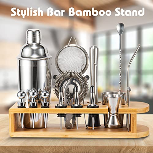 Semderm Cocktail Shaker Set Mixology Bartender Kit with Bamboo Stand | 26-Piece Cocktail Kit Bar Set with All Essential Ba...