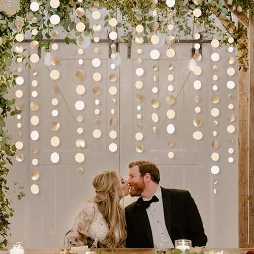 Champagne Gold Party Decorations Circle Dots Garland Gold Neutral Nude Neutral Cream Beige Boho Hanging Polka Dot Streamer...