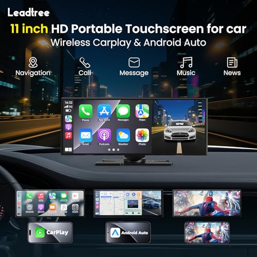Largest 11.5 inch Wireless CarPlay Screen for Car, A-pple CarPlay & Android Auto HD Touchscreen with 4K Dash Cam/1080P Bac...
