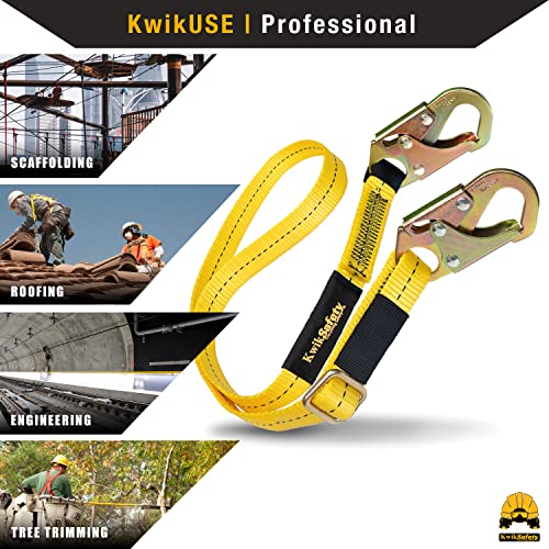 KwikSafety Positioning Lanyard - 4' to 6' Adjustable, No Shock Absorber, ANSI/OSHA Rated for Tree Climbing, Roof Work, Saf...