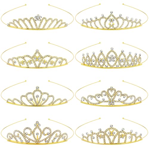 inSowni 8 Pieces Gold Metal Dazzling Rhinestone Princess Tiara Crown Headbands Wedding Birthday Party Prom Headpieces for ...