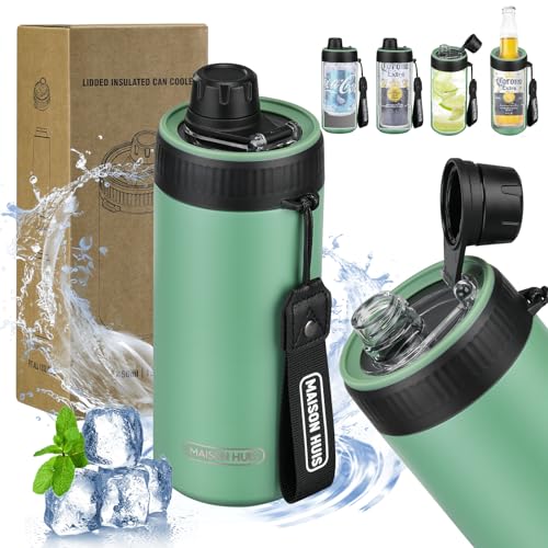 4 In 1 Beer Can Cooler Bottle Holder with Drinking Spout Lid for 12oz Regular, Slim Skinny Cans and Thermal Bottles,Sealed...