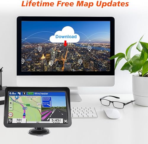 GPS Navigator for Car Truck RV,Navigation System 9 Inch Touchscreen with，Support Voice Turn Direction Guidance/Speed and R...