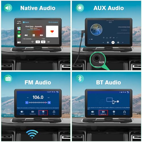9" Carplay Screen for Car Portable, Carplay & Android Auto Car Stereo, Touchscreen GPS Navigation 4K Dash Cam/1080P Backup...
