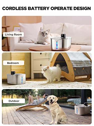 Cordless Cat Water Fountain, Battery Operated, 4L/135fl oz Stainless Steel Pet Water Fountain for Cats Dogs with Motion Se...