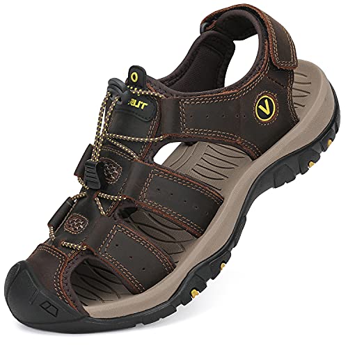 FLARUT Men's Sport Sandals Outdoor Hiking Sandals Closed Toe Leather Athletic Lightweight Trail Walking Casual Sandals Wat...