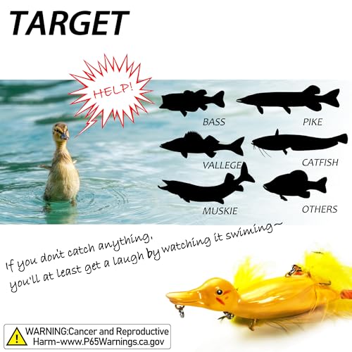 VMSIXVM Duck Lures for Bass Fishing, Realistic Topwater Baby Duckling Baits Floating Artificial Hard Swimbaits for Pike Mu...