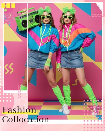 Maiteenly 80s Accessories for Women Lace Headband Earrings Fishnet Gloves Necklace Sunglasses Leg Warmers for 80s Retro Party