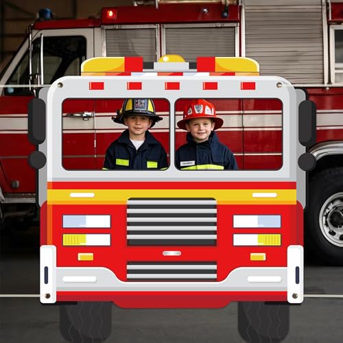 Firetruck Shaped Photo Prop Selfie Frame Party Decor 59 x 59In Large Fabric Cartoon Firefighter Photo Booth Props Fireman ...