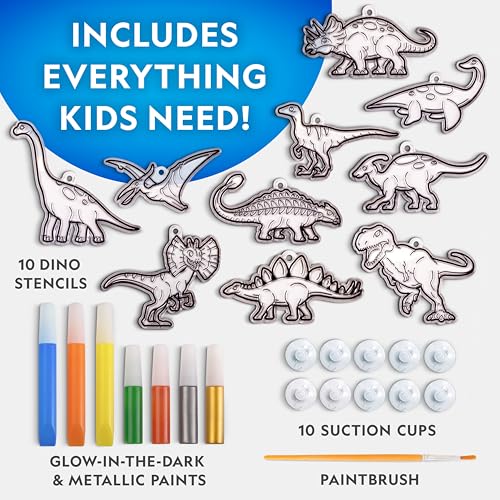 National Geographic Kids Stained Glass Kit - Glow in The Dark Dinosaur Toys, Kids Arts and Crafts Set, Window Sun Catcher...