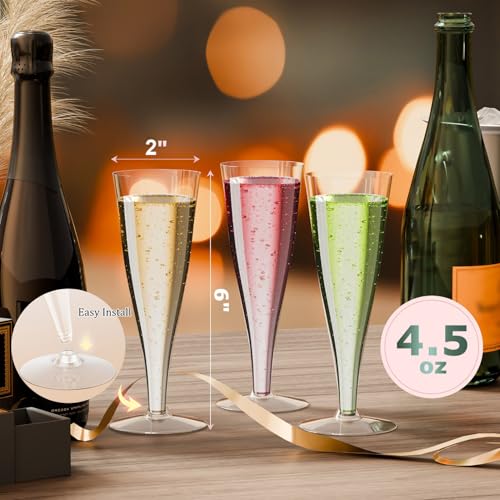 Plastic Champagne Flutes Disposable Champagne Glasses - 40 Pack 4.5Oz Clear Mimosa Cocktail Cups Bulk for Wedding Valentin...