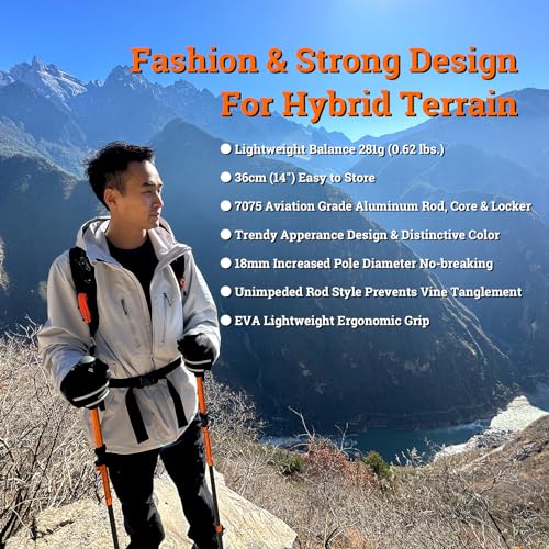 Ultralight & Strong Aviation 7075 Aluminum Trekking Poles (2pcs) - 3-Section Telescopic Shickproof Hiking Sticks with EVA ...
