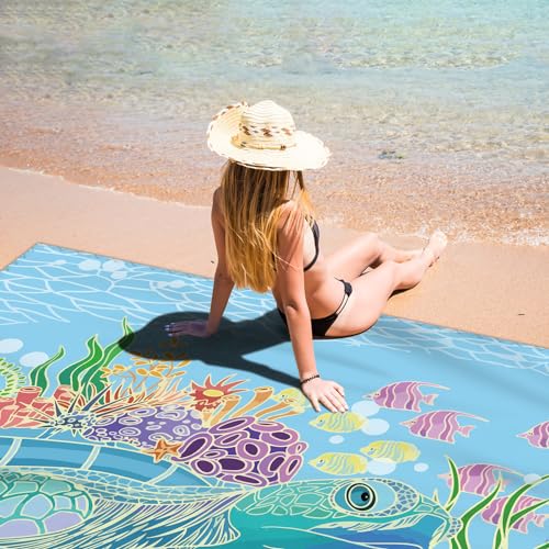 Beach Blanket Waterproof Sandproof Large Beach Mat 79" X 83" for 2-4 Adults Sand Free Mat Quick Drying,Lightweight & Durab...