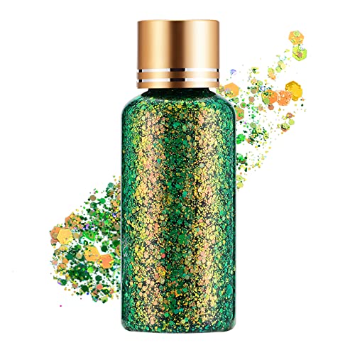 Green Gold Face Body Hair Glitter Gel for St. Patrick's Day Mardi Gras Festival Rave Accessories, Long Lasting Holographic...