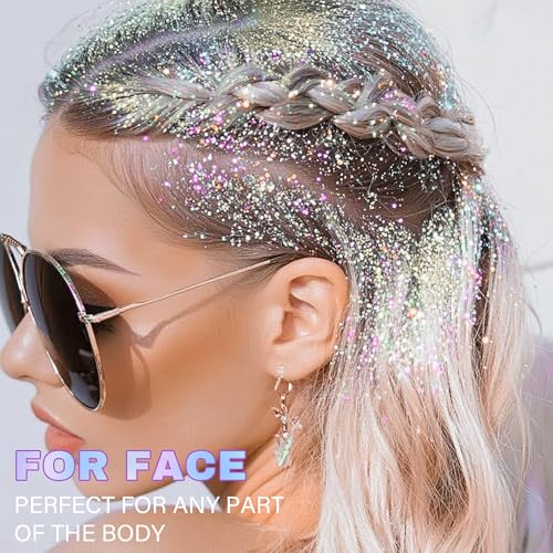 Roll-on Face Body Glitter Gel for Women, 1.69oz Large Capacity Holographic Color Changing Glitter Gel Shimmer Makeup for S...