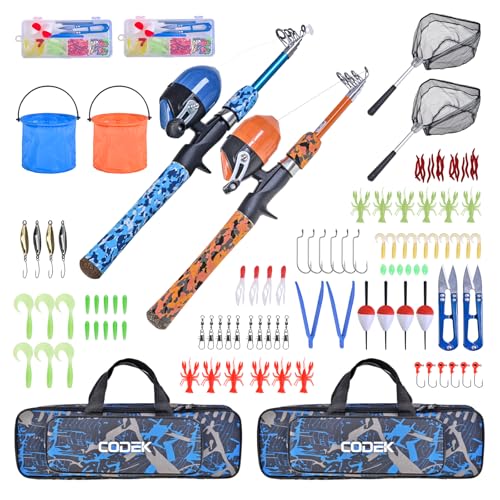 CODEK Kids Fishing Pole Set with Full Starter Kits 2 Set Portable Telescopic Fishing Rod and Reel Cambos for Boys Girls To...
