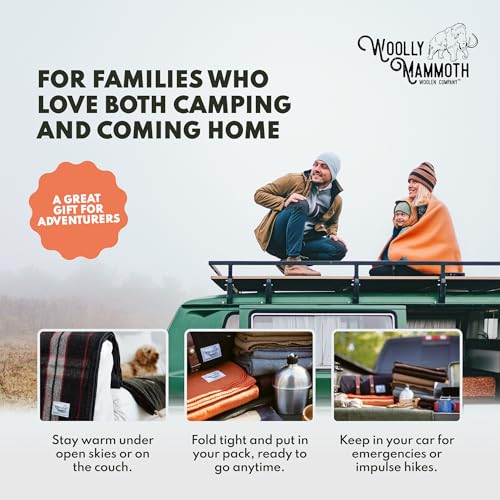 Woolly Mammoth Woolen Company Wool Blanket - 66 x 90 in, Moss, 80% Merino Wool - Camping Blankets for Cold Weather - Doubl...
