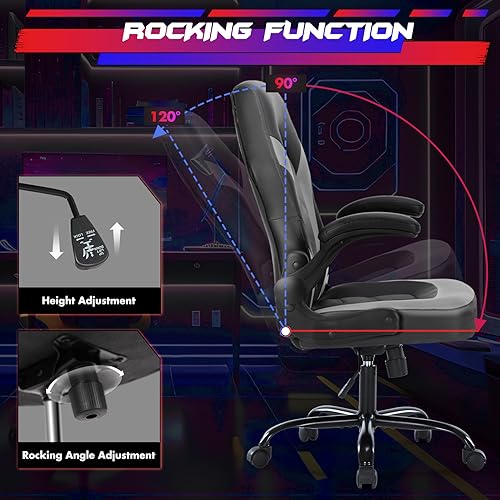 Sweetcrispy Computer Gaming Desk Chair - Ergonomic PU Leather with Comfy Lumbar Support, Height Adjustable Rolling Desk wi...