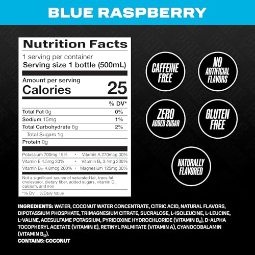 PRIME Hydration BLUE RASPBERRY, Sports Drinks, Electrolyte Enhanced for Replenishing Fluids, 250mg BCAAs, B Vitamins, Anti...