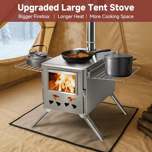 H&ZT Large Hot Tent Stove, Upgraded Wood Burning Stove with 9 Chimney Pipes, Portable Camping Heater for Cooking, Hunting...