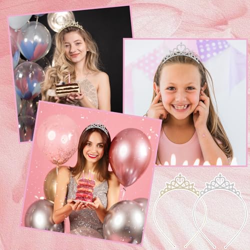 4 PCS Rhinestone Crown Headbands for Women, Sparkly Glitter Tiara Headband Crystal Silver Metal Headpiece Hair Band for Gi...