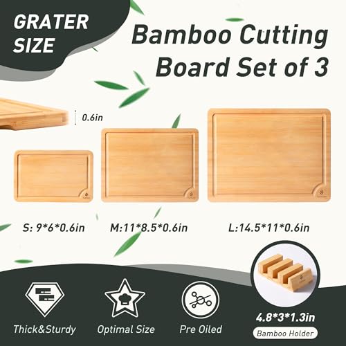 Bamboo Cutting Board Set Non Slip Feet with Holder Over Sink Kitchen Gadgets Seller 2025 First Apartment Must Haves Things...