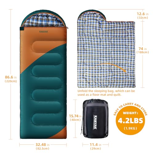 Camping Sleeping Bag, 32℉ Sleeping Bags for Adults Kids Teens Cold Weather Warm Sleeping Bag Winter for 3-4 Season Campin...