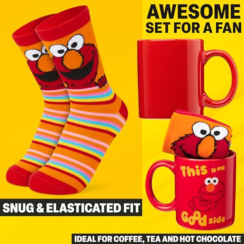 Get Trend Sesame Street Coffee Mug and Socks Set, 11.5 oz Ceramic Cup with Crew Socks, Elmo Drinkware Christmas, Secret Sa...