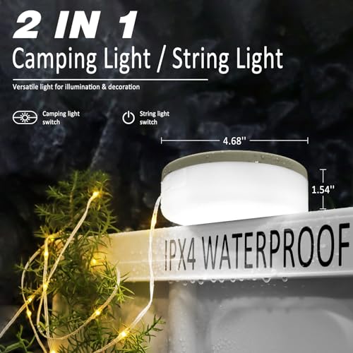 DIBMS 1-Pack Camping String Light w/Lamp, 32.8FT Rechargeable Waterproof LED Hanging Light for Outdoor Camping Awning Tent...