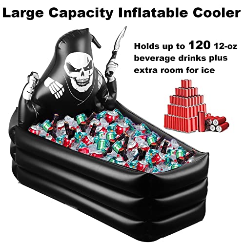 44 Inch Inflatable Grim Reaper Coffin Cooler Halloween Party Supplies 120+ Cans Large Capacity Inflatable Drink Holder for...