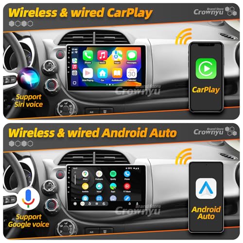 Crownyu for FIT 2009-2013 Radio Compatible with Wirelessly Carplay Android Auto Upgrade Android Car Stereo Bluetooth Navig...