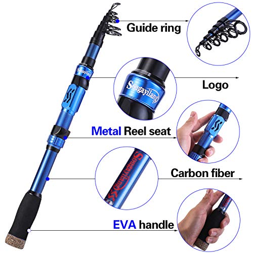Sougayilang Telescopic Fishing Rod - 24 Ton Carbon Fiber,CNC Machined Reel Seat, Comfortable EVA Handle, Travel Fishing Ro...
