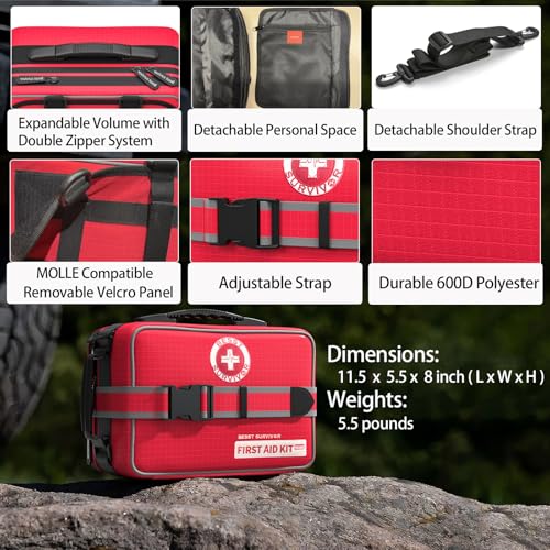 Besst Survivor 401 Piece First Aid Kit with Chest Seals -Labeled, Expandable & Mountable, Emergency Medical Kit for Home, ...