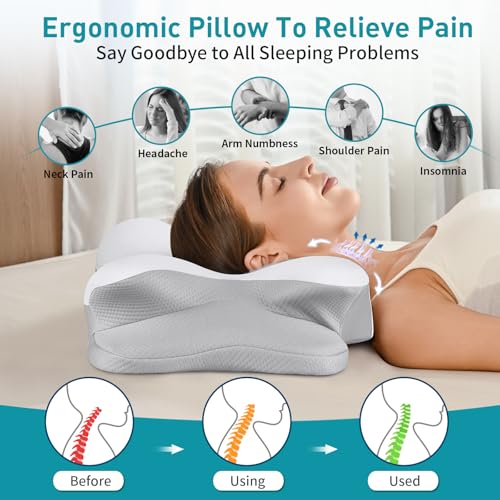 Cervical Neck Pillow for Pain Relief - Ergonomic Side Sleeper Pillow for Neck Support, Contour Pillow for Bed Sleeping, Co...