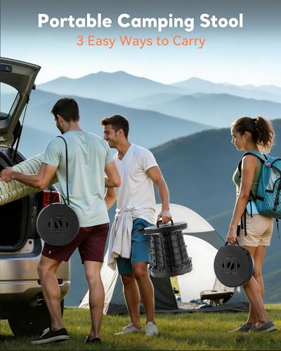 Portable Heavy Duty Collapsible Stool - Wide Seat, Extra Tall & Height Adjustable Stool - Retractable Folding Chair for Ca...