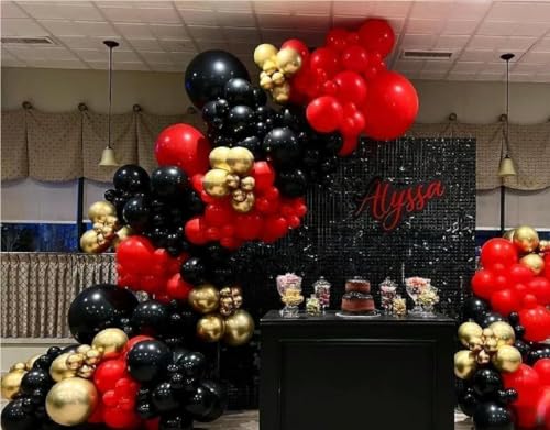 MEBAY Black Gold Red Balloons Garland Arch Kit, 141Pcs Latex Balloons Different Sizes 18 12 10 5 Inch for Party Decoration...